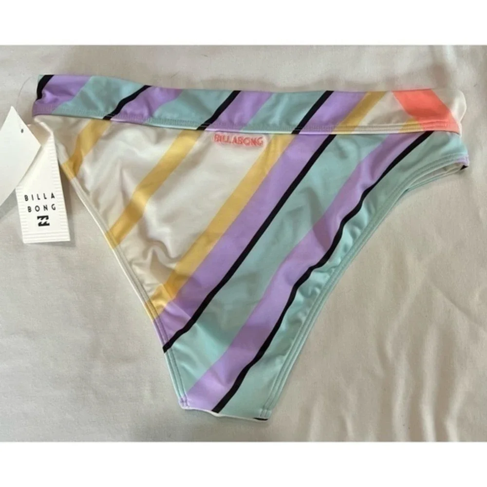 Billabong Multicolor Striped Break A Dawn Maui Bikini Swim Bottoms Size M NWT